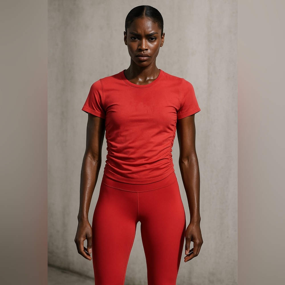 Lululemon Ruched Side Short Sleeve Top – Coral Red – Size Medium